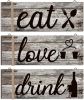 3 Pcs Farmhouse Kitchen Wall Decor Rustic Wooden Home Eat Drink Love Sign with Hanging Hole for Home Dining Living Room Bar Cafe Decor(Classic Color)
