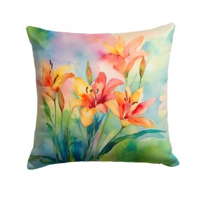 Lilies in Watercolor Throw Pillow Machine Washable, Indoor Outdoor Decorative Pillow for Couch, Bed or Patio, 18Hx18W