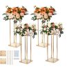 4PCS Gold Metal Column Wedding Flower Stand, 31.5inch High With Metal Laminate, Vase Geometric Centerpiece Stands