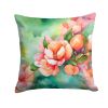 Delaware Peach Blossom in Watercolor Throw Pillow Machine Washable, Indoor Outdoor Decorative Pillow for Couch, Bed or Patio, 18Hx18W