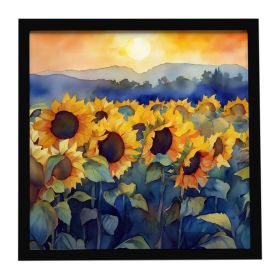 Sunflowers in Watercolor Framed Metal Print Bathroom, Kitchen, Office, Home Decor Wall Art Ready to Hang, Square, 8X8
