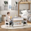 Kids Play Table Set 3PC with Reversible Top, Chalkboard, Storage, Bookshelf, Gray, Educational