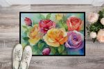 NEW Roses in Watercolor Doormat Front Door Mat Indoor Outdoor Rugs for Entryway, Non Slip Washable Low Pile, 18H X 27W