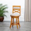 24" Counter Height X-Back Swivel Stool, Natural Finish, Beige Fabric Seat