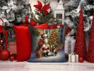 Basset Hound and Santa Claus Throw Pillow Machine Washable, Indoor Outdoor Decorative Pillow for Couch, Bed or Patio, 14Hx14W