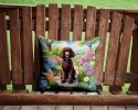 Chocolate Poodle Spring Path Throw Pillow Machine Washable, Indoor Outdoor Decorative Pillow for Couch, Bed or Patio, 14Hx14W