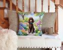 Chocolate Poodle Spring Path Throw Pillow Machine Washable, Indoor Outdoor Decorative Pillow for Couch, Bed or Patio, 14Hx14W