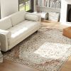 Area Rug 5x7, Machine Washable Rug, Non-Slip Classical Floral Print Floor Carpet for Living Room, Bedroom, Mixed-Brown
