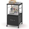 Black Metal Wood Printer Stand Table File Cabinet with Fabric Drawer on Wheels