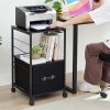 Black Metal Wood Printer Stand Table File Cabinet with Fabric Drawer on Wheels