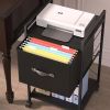 Black Wood Metal Printer Stand Table File Cabinet with Fabric Drawer on Wheels