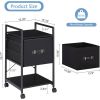 Black Wood Metal Printer Stand Table File Cabinet with Fabric Drawer on Wheels