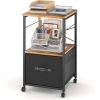 Metal Wood Printer Stand Side Table File Cabinet with Fabric Drawer on Wheels