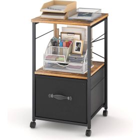 Metal Wood Printer Stand Side Table File Cabinet with Fabric Drawer on Wheels