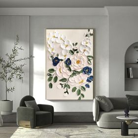 Hand Painted Oil Paintings Large Original Oil Painting White Flower Decor Abstract Wall Art Hand Paint Palette Knife Painting Heavy Textured Painting (style: 01, size: 90X120cm)