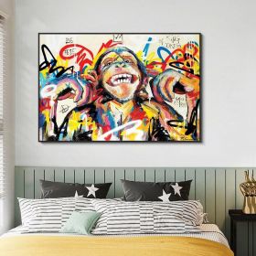 Hand Painted Oil Painting Abstract Portrait Wall Art Hand painted-Laughing Monkey Oil Paintings On Canvas-Hand Made Wall Graffiti-For Home Decoration (style: 01, size: 60X90cm)