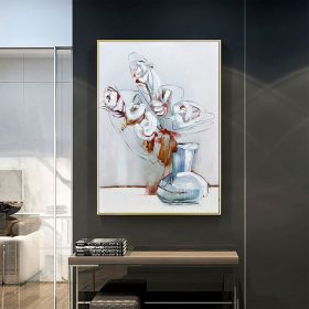 Hand Painted Oil Painting Abstract White Flowers Oil Painting Large Original Floral Canvas Wall Art Modern Living Room Flower Painting Bedroom Decor (style: 01, size: 50X70cm)