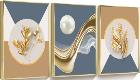 Framed Canvas Wall ArtOil Paintings Impressionism Aesthetic Prints Canvas Paintings for Living Room Bedroom Office Home; 3 Panels (GOLD: 16*24)