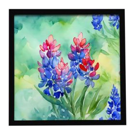Texas Bluebonnets in Watercolor Framed Metal Print Bathroom, Kitchen, Office, Home Decor Wall Art Ready to Hang, Square, 8X8 (Default: Default)