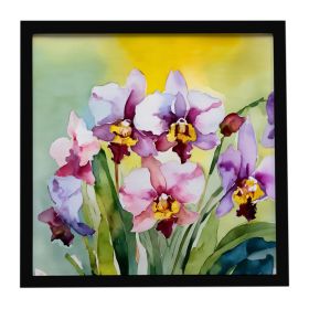 Orchids in Watercolor Framed Metal Print Bathroom, Kitchen, Office, Home Decor Wall Art Ready to Hang, Square, 8X8 (Default: Default)