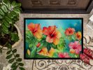 Hawaii Hawaiian Hibiscus in Watercolor Doormat Front Door Mat Indoor Outdoor Rugs for Entryway, Non Slip Washable Low Pile, 24H X 36W